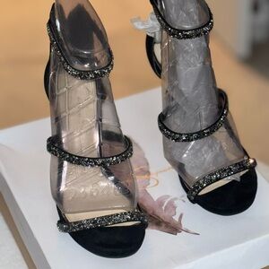 Jessica Simpson Rennia Black and Silver Strappy Heels